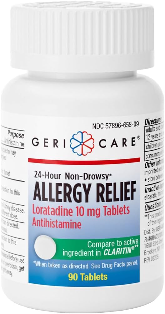 GeriCare Loratadine 10mg Tablets NonDrowsy 24Hour Allergy Relief Antihistamine AllergySinus Support Tablets for Runny Nose Sneezing Itchy 90 Count Pack of 1 - Image 1