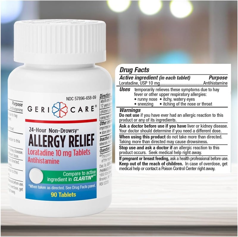 GeriCare Loratadine 10mg Tablets NonDrowsy 24Hour Allergy Relief Antihistamine AllergySinus Support Tablets for Runny Nose Sneezing Itchy 90 Count Pack of 1 - Image 3