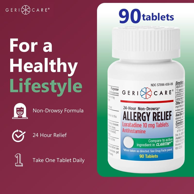 GeriCare Loratadine 10mg Tablets NonDrowsy 24Hour Allergy Relief Antihistamine AllergySinus Support Tablets for Runny Nose Sneezing Itchy 90 Count Pack of 1 - Image 4