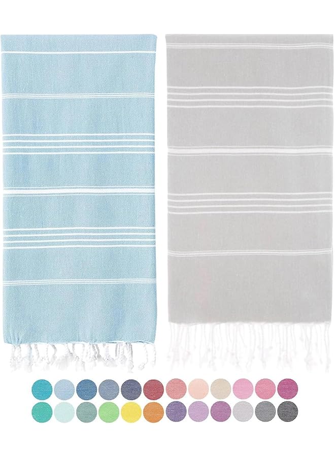 The Bros Turkish Beach Towel with Travel Bag 100x180 cm Quick Dry Sand Free Lightweight Large Oversized Beach Towel Turkish Towels Light Beach Towel Travel Towels (bluelightgrey)  - Image 1