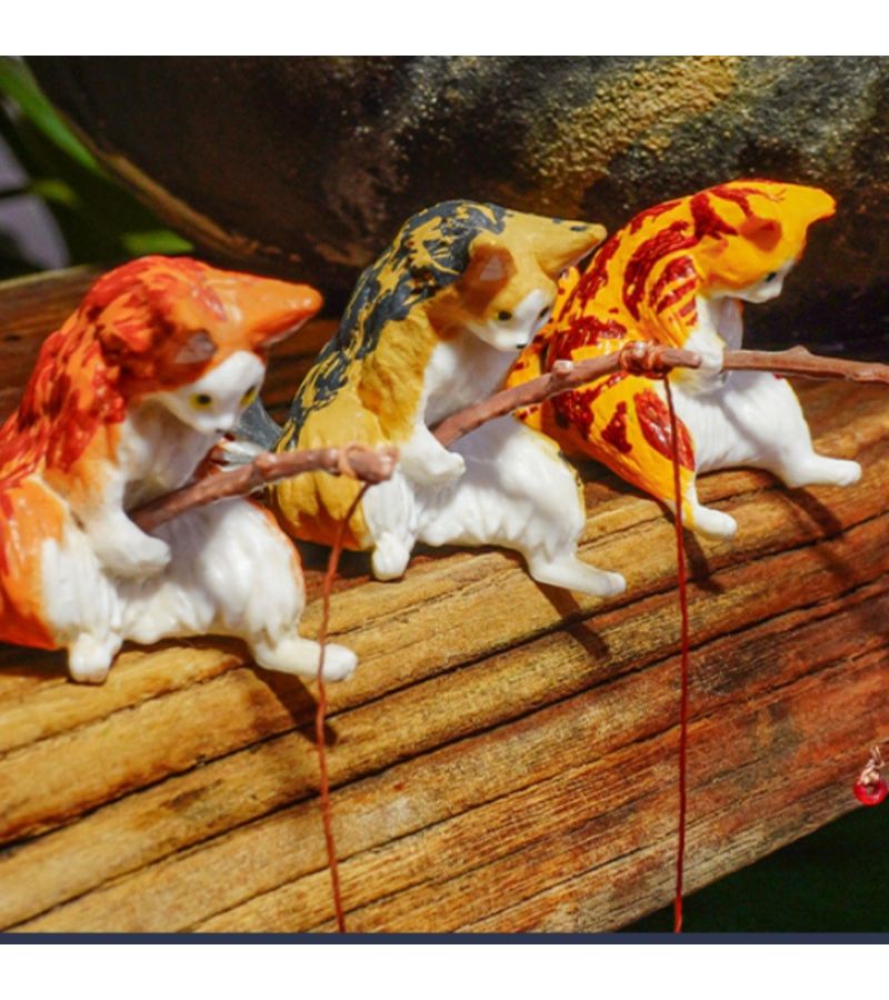 Yellow Brown Big Eared Cat Bamboo Raft Aquarium Decorative Set - Image 5