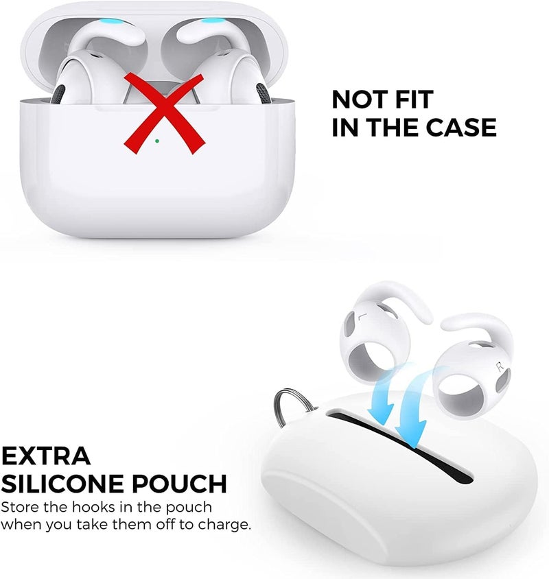 Mizi [2 Pair] Air Pods Pro 2nd Generation 2022/2023 Release Ear Hooks Covers [Added Storage Pouch] Anti Slip Grip [Not Fit in The Charging Case] - White - Image 4