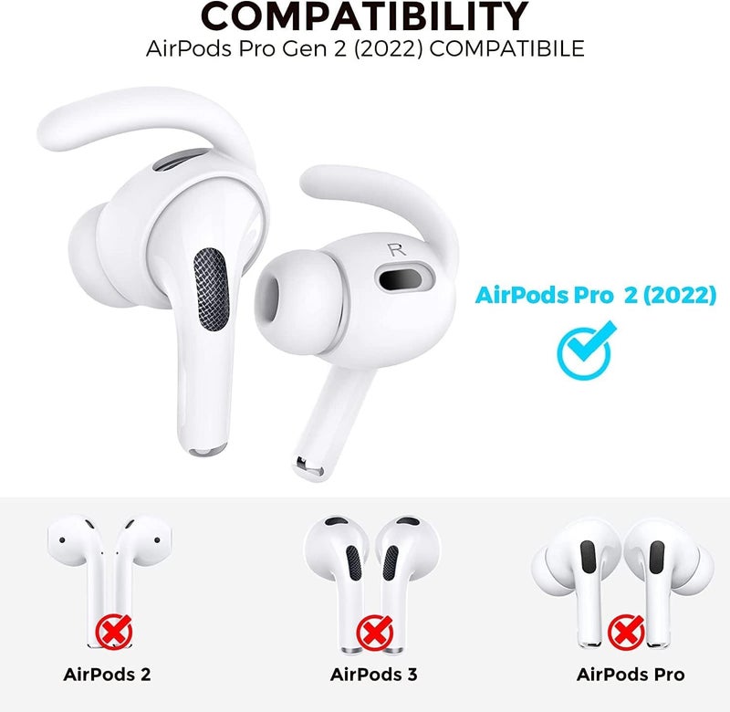 Mizi [2 Pair] Air Pods Pro 2nd Generation 2022/2023 Release Ear Hooks Covers [Added Storage Pouch] Anti Slip Grip [Not Fit in The Charging Case] - White - Image 2
