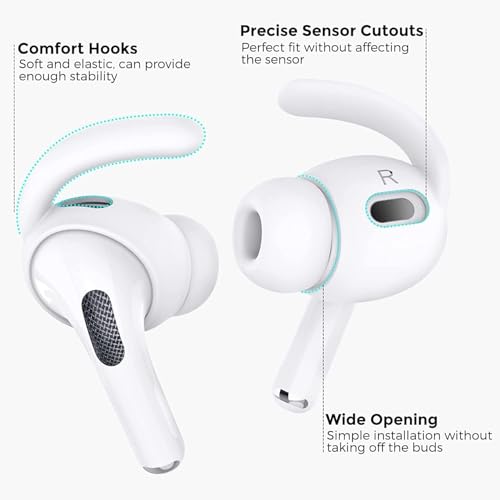 Mizi [2 Pair] Air Pods Pro 2nd Generation 2022/2023 Release Ear Hooks Covers [Added Storage Pouch] Anti Slip Grip [Not Fit in The Charging Case] - White - Image 3