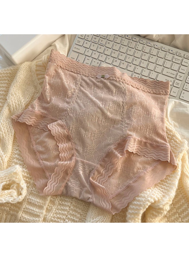 Women's High Waist Belly Contracting Hip Lifting Lace Underwear Women's Cotton Cotton Antibacterial Crotch Girl Plus Size Seamless Women's