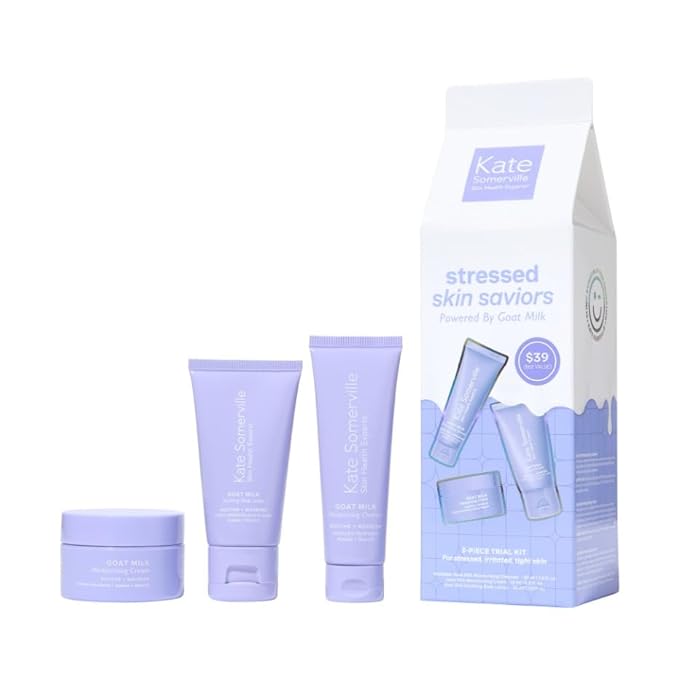 Kate Somerville Stressed Skin Saviors Travel Kit Goat Milk Cleanser, Cream, and Body Lotion Holiday Gift Set - Image 1