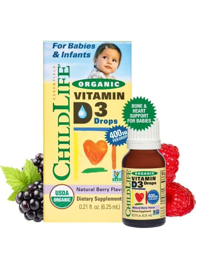 CHILDLIFE ESSENTIALS CHILDLIFE Essentials Organic Vitamin D3 Drops - Vitamin D Drops for Infants, Baby Vitamin D Drops, Kids Liquid Vitamin D for Newborns, 400 IU Per Drop - Natural Berry, 0.21 Fl Oz (1 Pack)  - Image 1