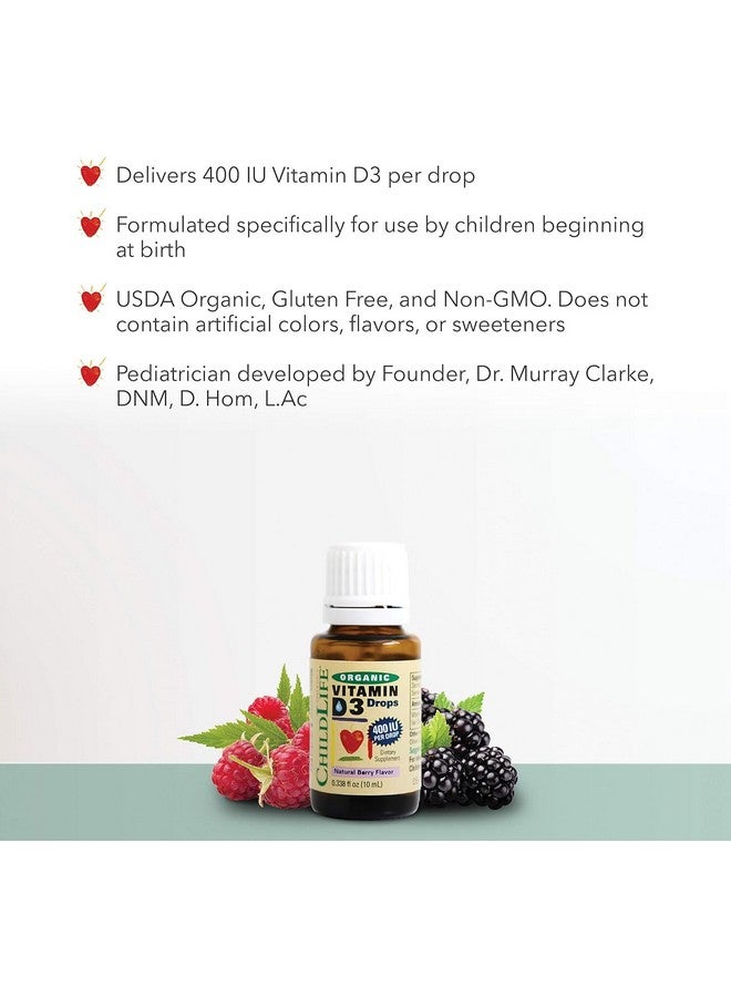 CHILDLIFE ESSENTIALS CHILDLIFE Essentials Organic Vitamin D3 Drops - Vitamin D Drops for Infants, Baby Vitamin D Drops, Kids Liquid Vitamin D for Newborns, 400 IU Per Drop - Natural Berry, 0.21 Fl Oz (1 Pack)  - Image 2