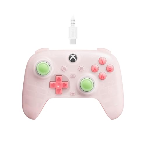 8Bitdo وحدة تحكم 8Bitdo Ultimate Mini السلكية لجهاز Xbox مع إضاءة RGB وحلقة النار، عصي التحكم بتأثير هول والزناد، لجهاز Xbox Series X|S، Xbox One، ويندوز 10/11 - مرخصة رسميًا (وردي شفاف) - Image 1
