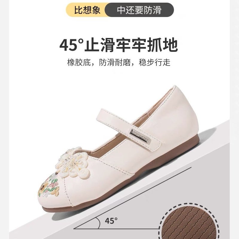 Canyze. Girls' Hanfu Shoes Children'S Guofeng Princess Shoes New Chinese Soft-Soled Leather Shoes - Image 4