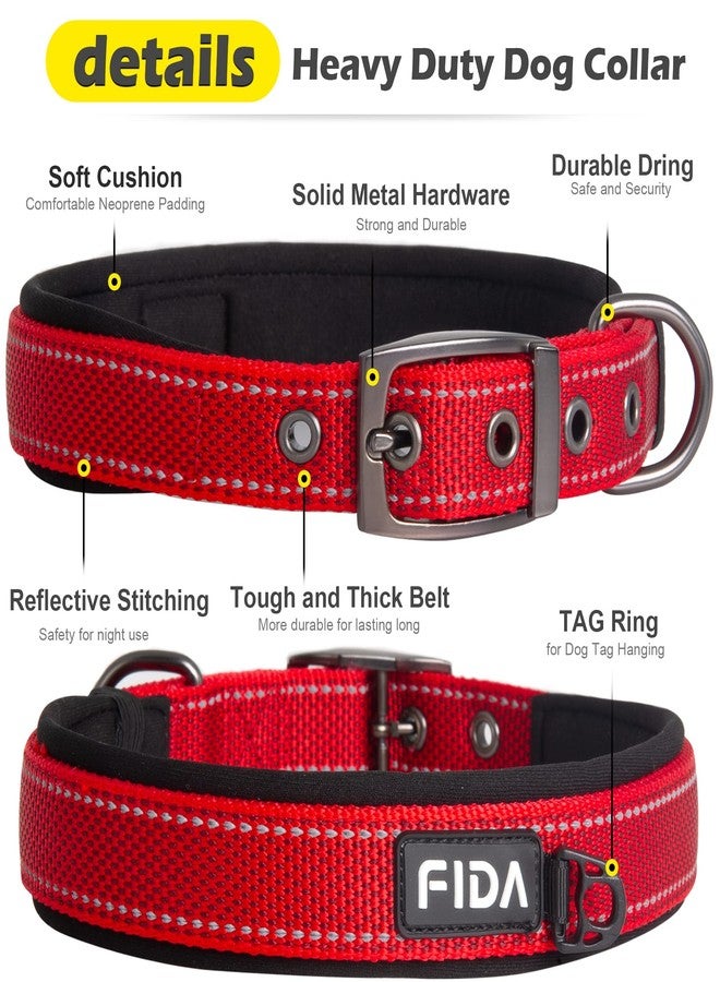 Fida Heavy Duty Dog Collar, Ultra Comfortable Soft Neoprene Padded, Adjustable Reflective Nylon Pet Collar with Durable Metal Belt Buckle for Medium Breeds (M, Red) - Image 3
