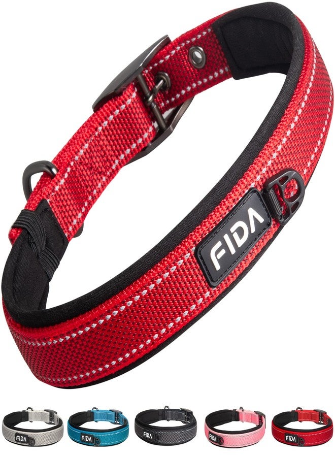 Fida Heavy Duty Dog Collar, Ultra Comfortable Soft Neoprene Padded, Adjustable Reflective Nylon Pet Collar with Durable Metal Belt Buckle for Medium Breeds (M, Red) - Image 1