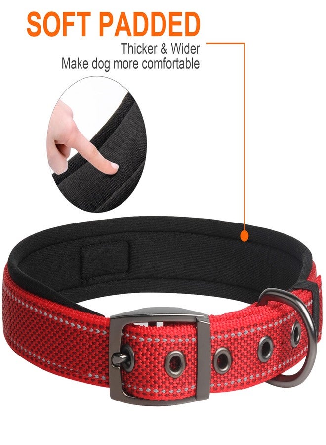 Fida Heavy Duty Dog Collar, Ultra Comfortable Soft Neoprene Padded, Adjustable Reflective Nylon Pet Collar with Durable Metal Belt Buckle for Medium Breeds (M, Red) - Image 4
