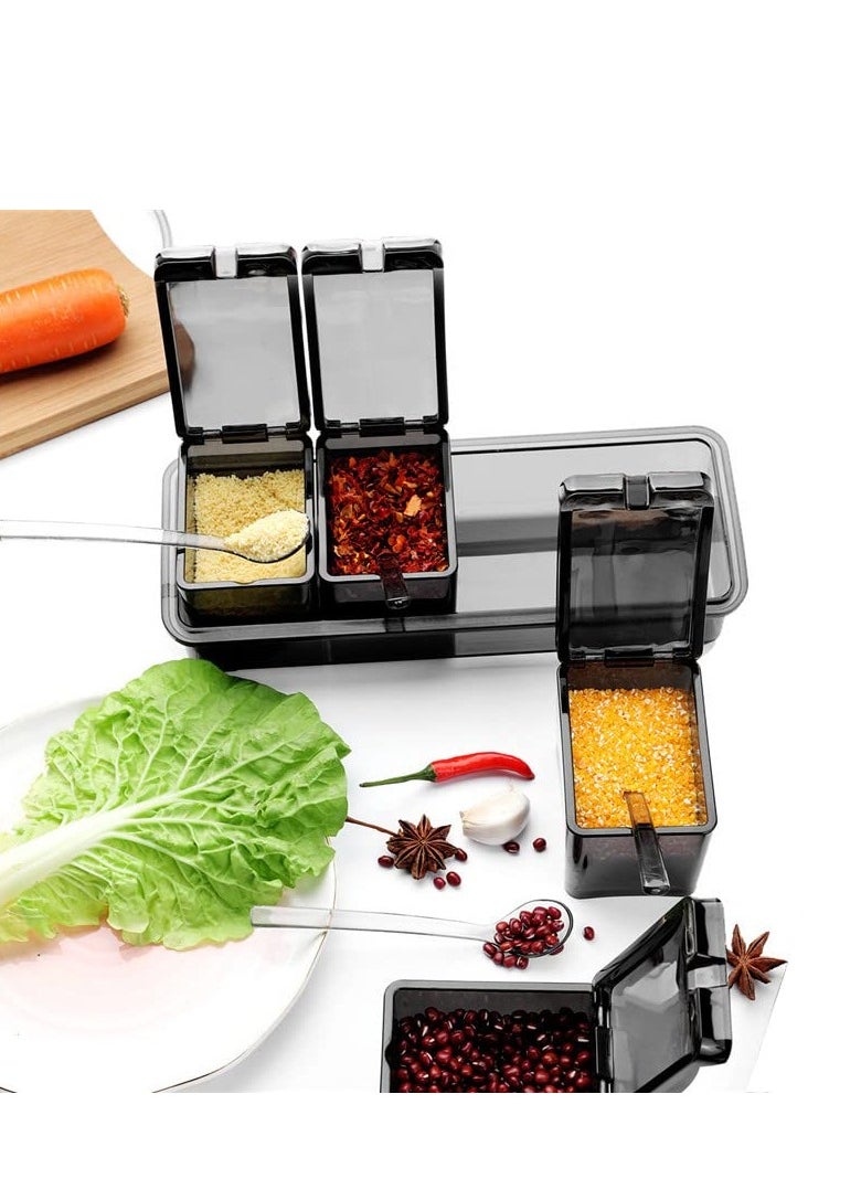 SYOSI - Acrylic Spice Pots Set,4Pcs Black Clear Seasoning Rack | Storage Container with Lids, Spoons,Condiment Jars for Kitchen, Counter, Food Storage - Image 1