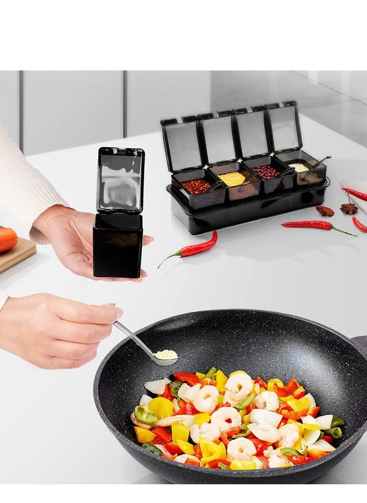 SYOSI - Acrylic Spice Pots Set,4Pcs Black Clear Seasoning Rack | Storage Container with Lids, Spoons,Condiment Jars for Kitchen, Counter, Food Storage - Image 1