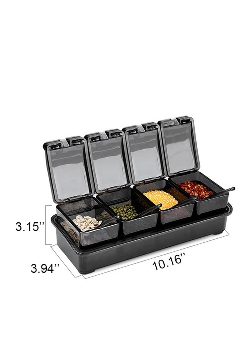 SYOSI - Acrylic Spice Pots Set,4Pcs Black Clear Seasoning Rack | Storage Container with Lids, Spoons,Condiment Jars for Kitchen, Counter, Food Storage - Image 1