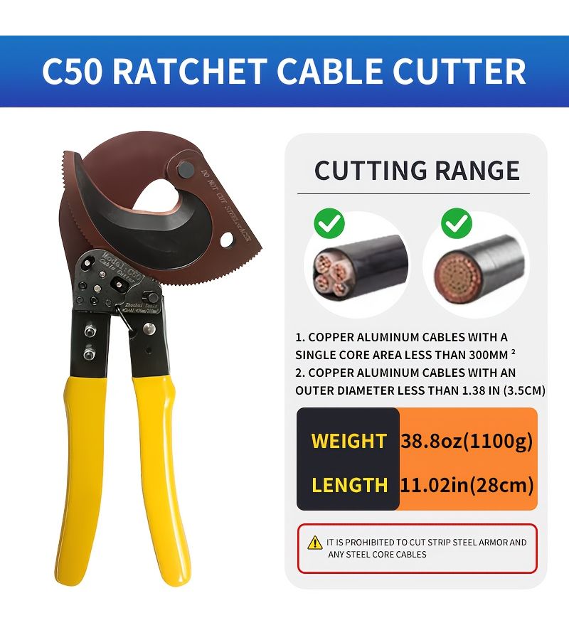 LC50 Ratchet Cable Cutter Electrician Shear Wire Pliers Labor Saving Manual Scissors - Image 1