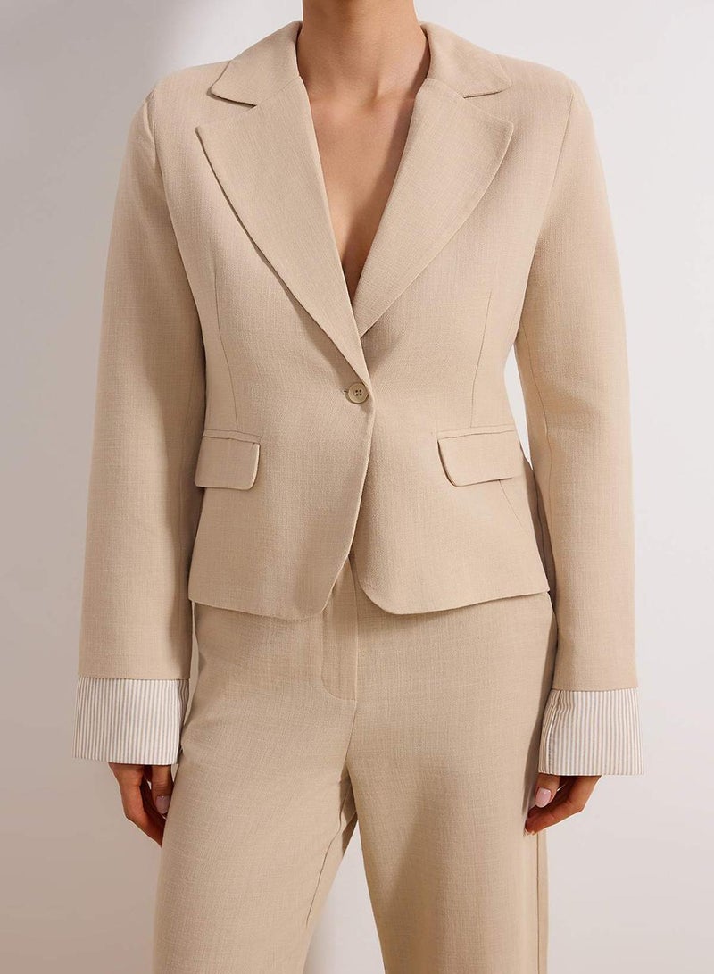 trendyol Beige Striped Lining Detailed Woven Linen Look Blazer Jacket Twoss26Bc00013 - Image 3