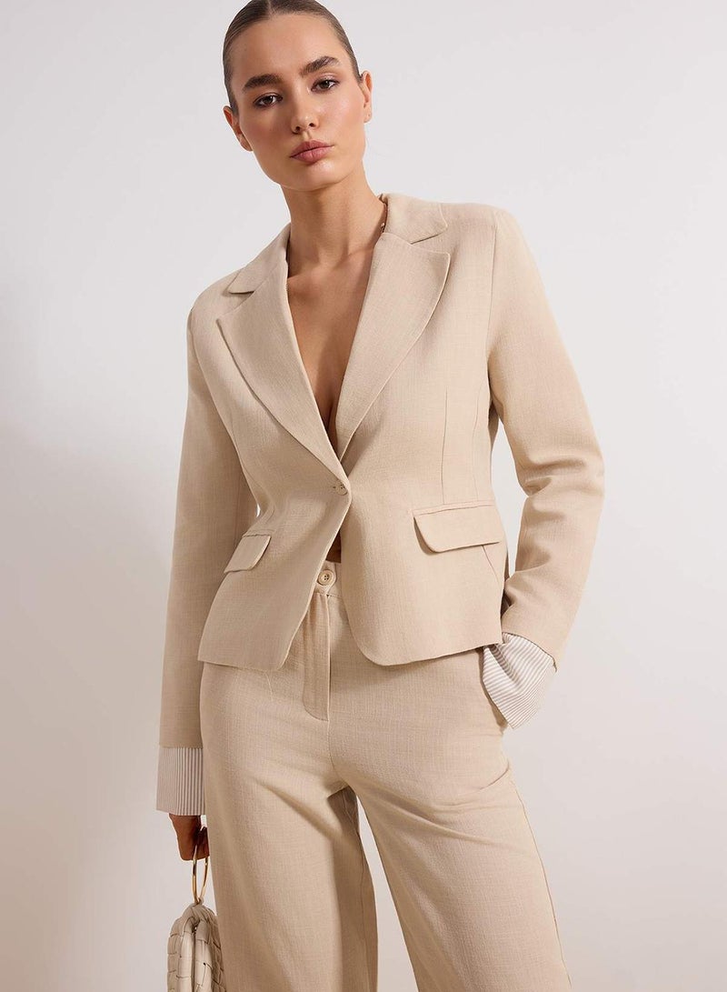 trendyol Beige Striped Lining Detailed Woven Linen Look Blazer Jacket Twoss26Bc00013 - Image 1