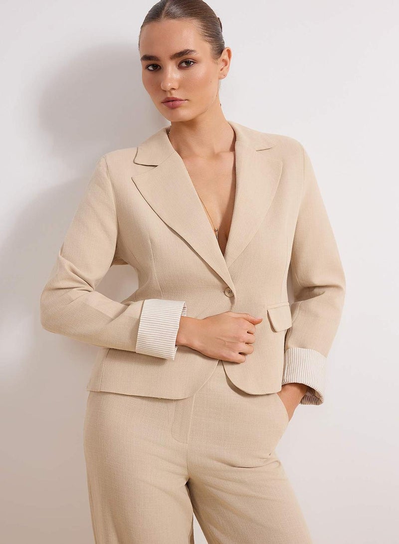 trendyol Beige Striped Lining Detailed Woven Linen Look Blazer Jacket Twoss26Bc00013 - Image 2