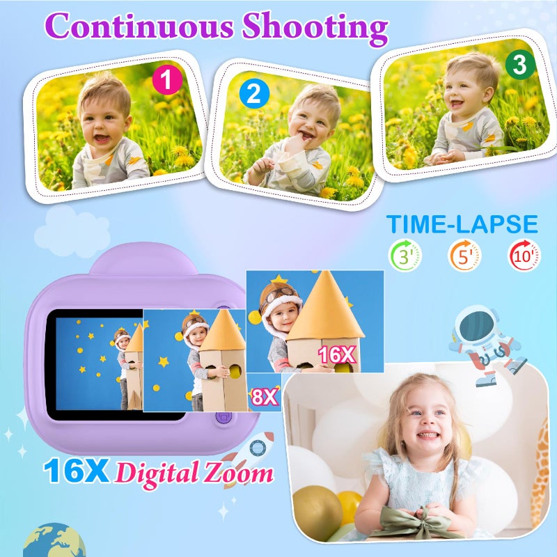Trayoo Kids Camera Instant Print,Trayoo Kids Digital Camera Instant, Portable Kids Camera Christmas Birthday Girls for 3 4 5 6 7 8 9 10 Year Old (Purple) - Image 5