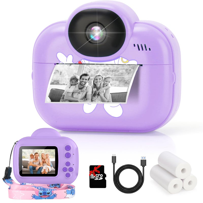 Trayoo Kids Camera Instant Print,Trayoo Kids Digital Camera Instant, Portable Kids Camera Christmas Birthday Girls for 3 4 5 6 7 8 9 10 Year Old (Purple) - Image 1