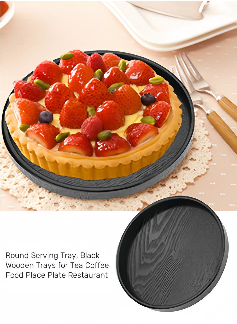 nihao 3 Pcs Handmade Tea Serving Tray Set, Solid Wood Serving Tray, Decorative Serving Trays Platter Round Non-Slip Tea Coffee Snack Pizza Plate Food Meals Serving Tray with Raised Edges for Home Kitchen Restaurant-37.5CM+33CM+30CM,Black  - Image 4