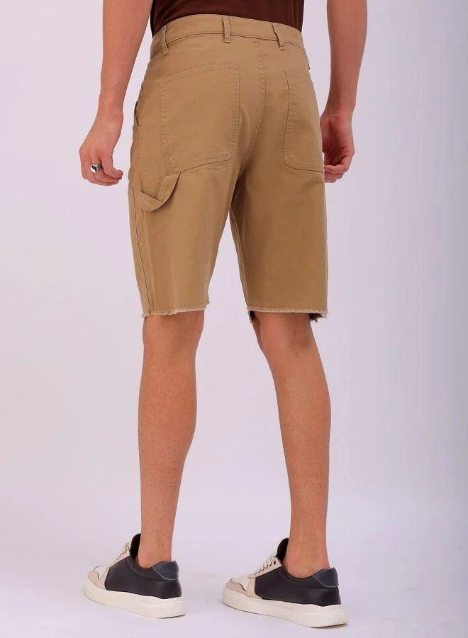 The Indian Garage Co Men Relaxed Fit Patched Mid-Rise Carpenter Utility Cargo Shorts
