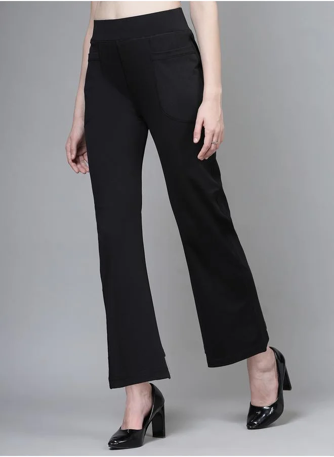 بوز PAUSE Women Black Solid High-Rise Flared Pants with Pockets
