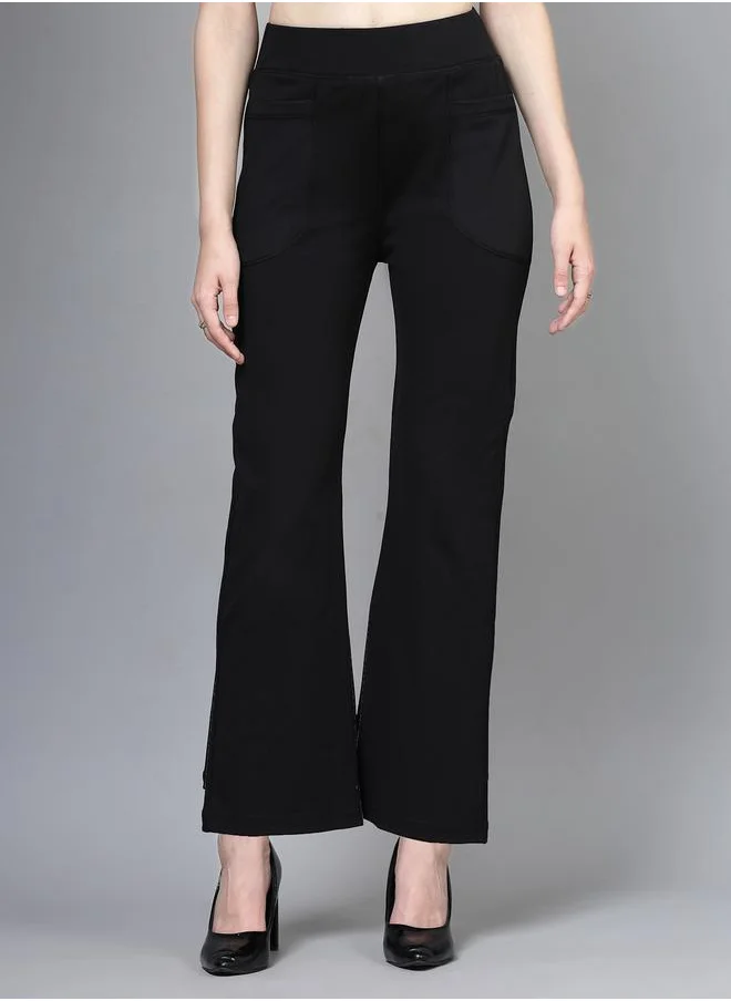 بوز PAUSE Women Black Solid High-Rise Flared Pants with Pockets