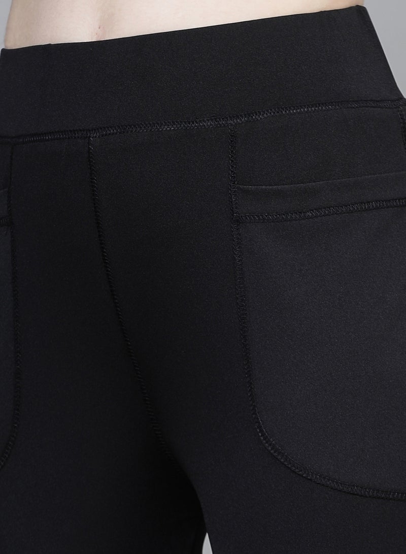 PAUSE PAUSE Women Black Solid High-Rise Flared Pants with Pockets  - Image 5