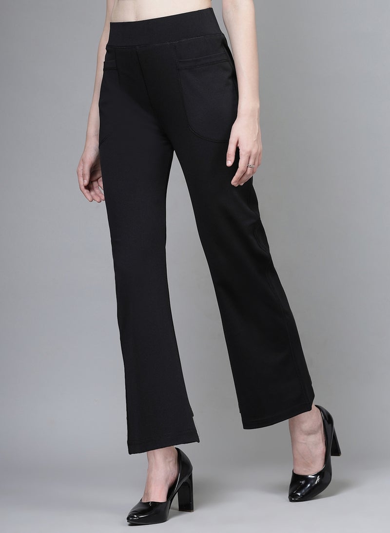 PAUSE PAUSE Women Black Solid High-Rise Flared Pants with Pockets  - Image 4