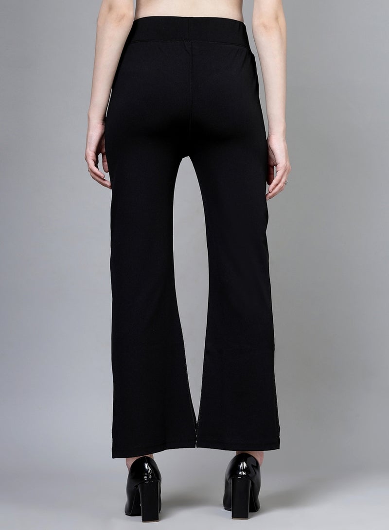 PAUSE PAUSE Women Black Solid High-Rise Flared Pants with Pockets  - Image 3