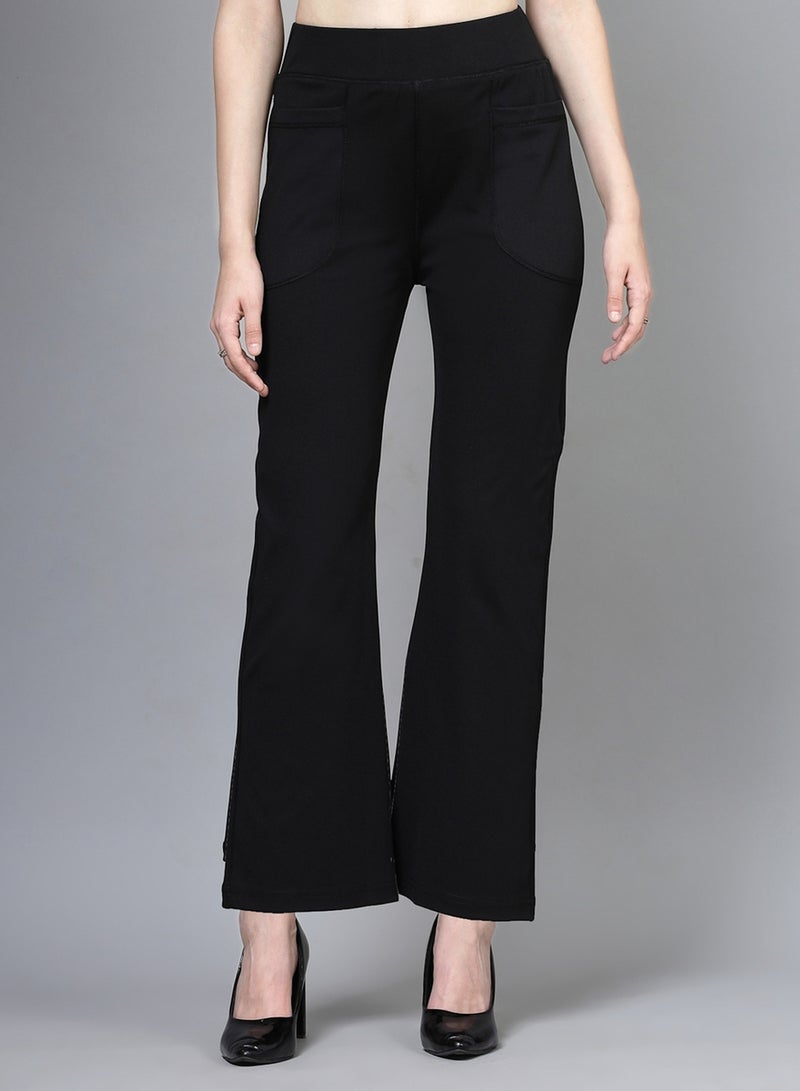 PAUSE PAUSE Women Black Solid High-Rise Flared Pants with Pockets  - Image 1