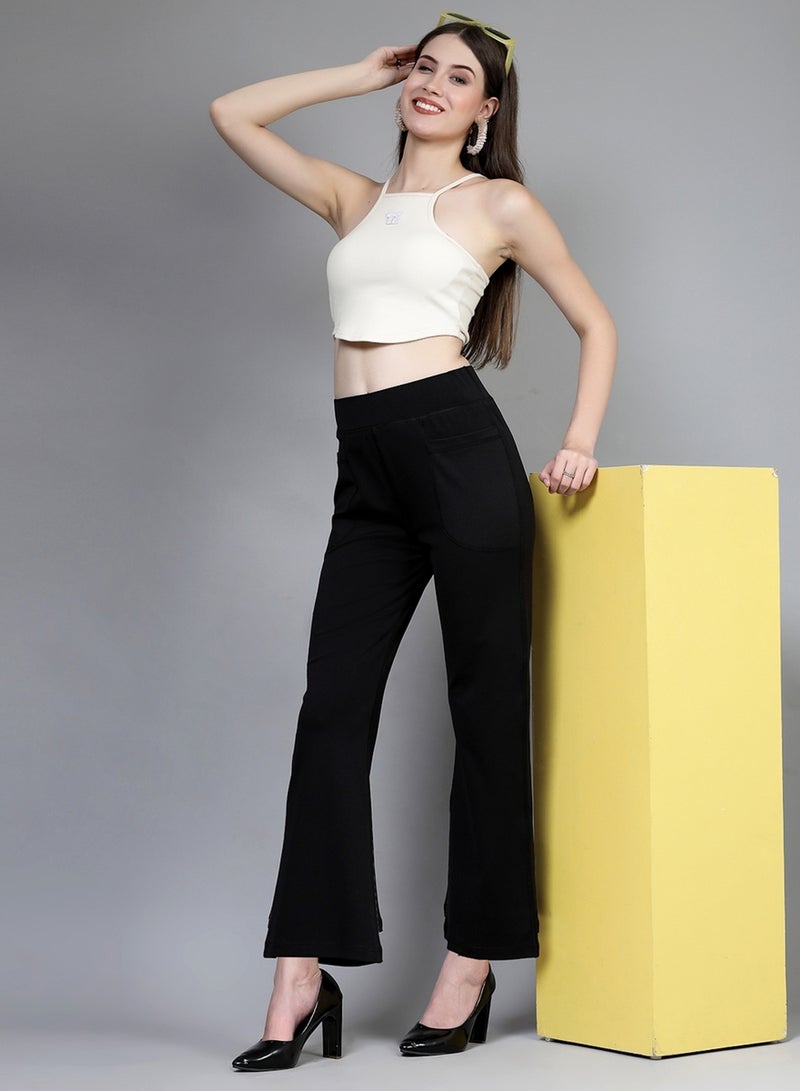 PAUSE PAUSE Women Black Solid High-Rise Flared Pants with Pockets  - Image 2