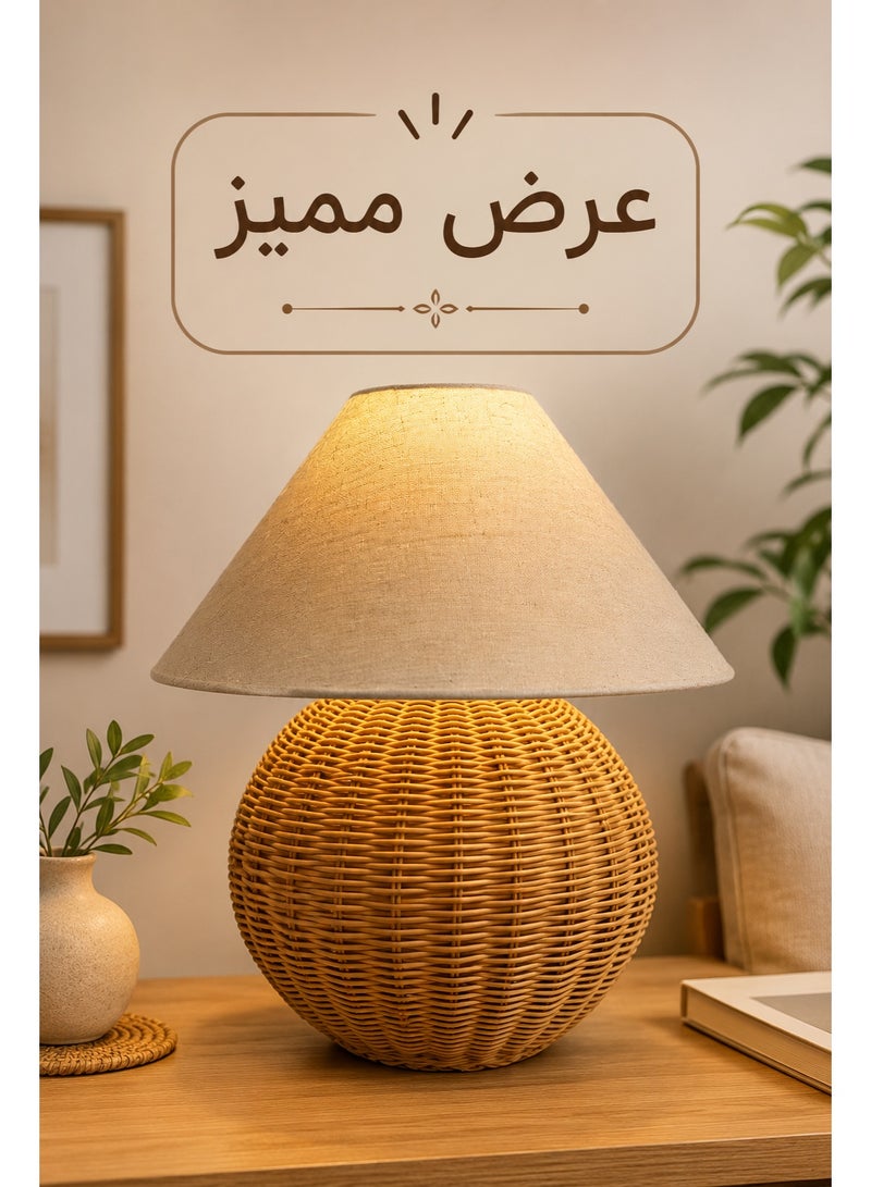 كالدا أباجورة مكتب من الخيزران الطبيعي – ارتفاع 400 مم – تصميم بوهو منسوج يدوياً – إضاءة دافئة هادئة – مصباح ديكور صديق للبيئة لغرفة النوم، غرفة المعيشة، وطاولة السرير - Image 2
