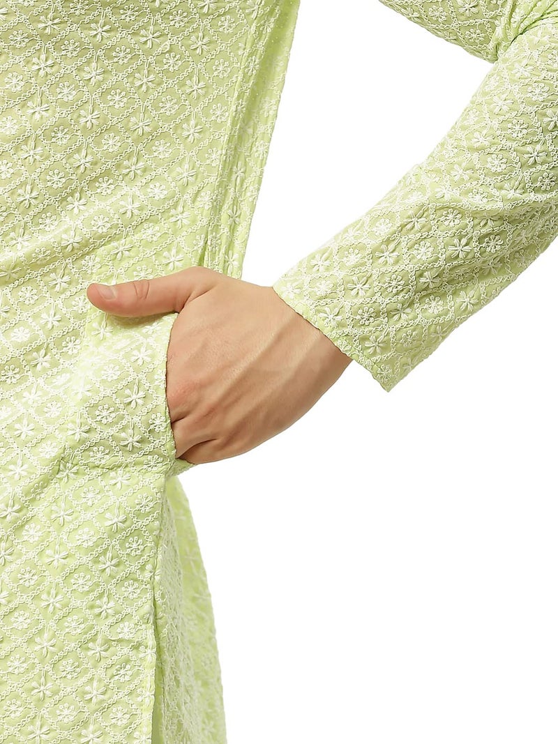 Jompers Men's Floral Embroidered Pure Cotton Kurta Pyjama Set - Image 5