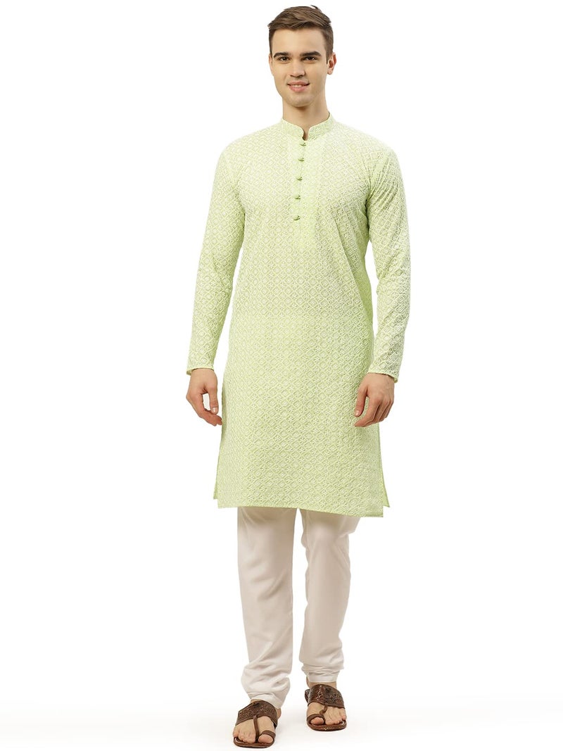 Jompers Men's Floral Embroidered Pure Cotton Kurta Pyjama Set - Image 1