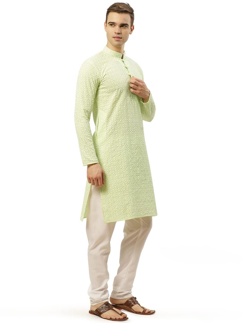 Jompers Men's Floral Embroidered Pure Cotton Kurta Pyjama Set - Image 4