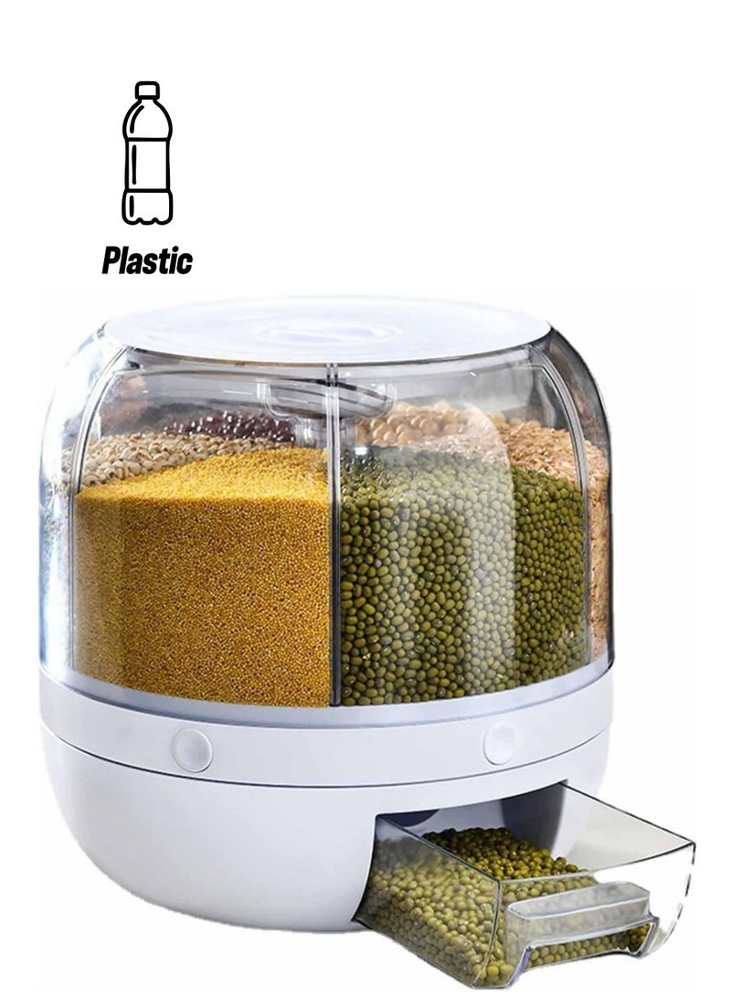 6 Compartment Food Storage Dispenser Rice and Grain Storage Container 360° Rotating Rice Storage Bucket One Touch Round Rice Output for Cereal, Snacks, Dog Food, Coffee Beans - Image 1