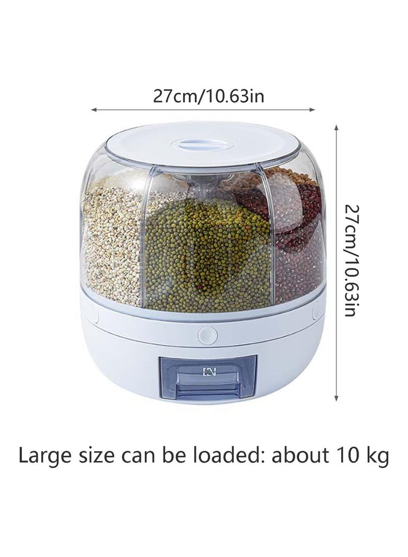 6 Compartment Food Storage Dispenser Rice and Grain Storage Container 360° Rotating Rice Storage Bucket One Touch Round Rice Output for Cereal, Snacks, Dog Food, Coffee Beans - Image 2
