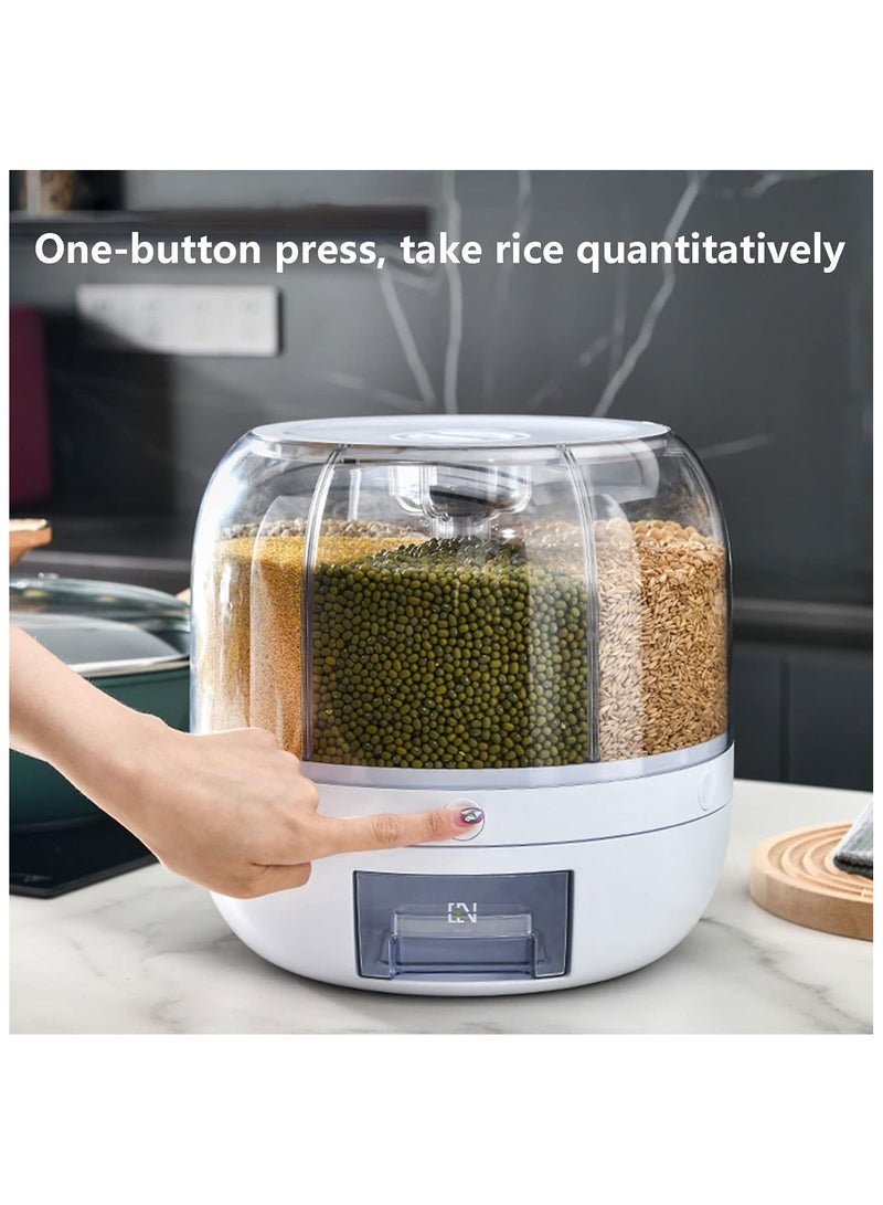 6 Compartment Food Storage Dispenser Rice and Grain Storage Container 360° Rotating Rice Storage Bucket One Touch Round Rice Output for Cereal, Snacks, Dog Food, Coffee Beans - Image 3