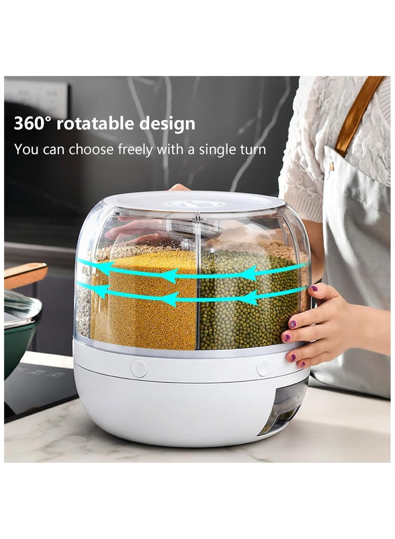 6 Compartment Food Storage Dispenser Rice and Grain Storage Container 360° Rotating Rice Storage Bucket One Touch Round Rice Output for Cereal, Snacks, Dog Food, Coffee Beans - Image 4