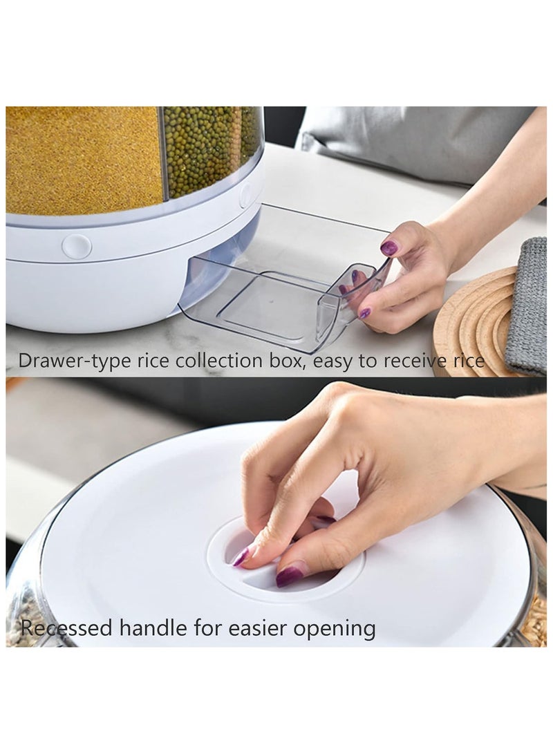 6 Compartment Food Storage Dispenser Rice and Grain Storage Container 360° Rotating Rice Storage Bucket One Touch Round Rice Output for Cereal, Snacks, Dog Food, Coffee Beans - Image 5