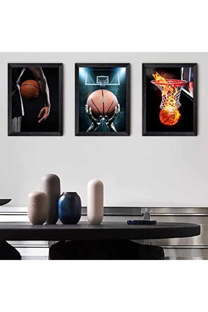 LIYAOLI Basketball Posters Framed Wall Art for Boys Bedroom Sports Posters 3 Panel 12 x 16 Inch Black And White Wall Art Decor - Image 2