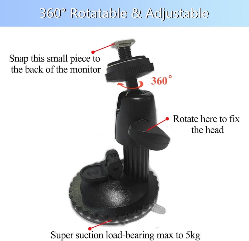 VOONOA Windshield Suction Cup Bracket Mount for 7 9 10.1 10.36 Inch Monitor Display, Fix The Monitor on Windshield Dash Board, Metal-Made, Adjustable Strong Load-Bearing Mount Holder - Image 2