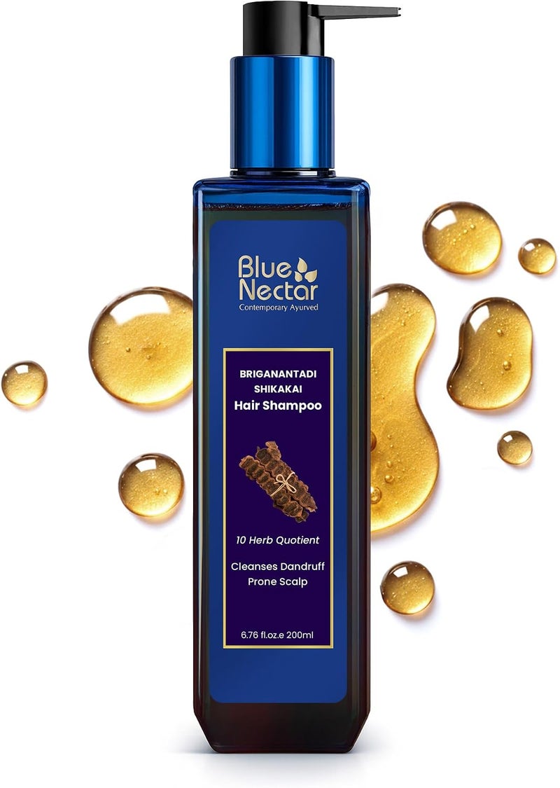 Blue Nectar Anti Dandruff and Healthy Scalp Hair Cleanser Shampoo with Bhringraj, Shikakai, Suitable for Colored Hair, Dry Frizzy Hair | Plant Based Alternate to Salicylic Acid (10 Herbs, 200 ml) - Image 1