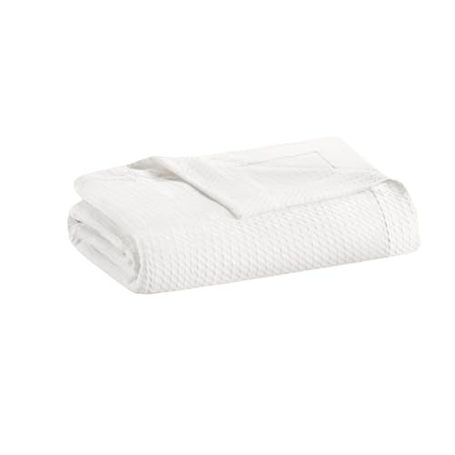 madison park Madison Park Egyptian Cotton Luxury Blanket White 90x90 FullQueen Size Knit Premium Soft Cozy 100 Cerified Egyptian Cotton For Bed Couch or Sofa  - Image 1