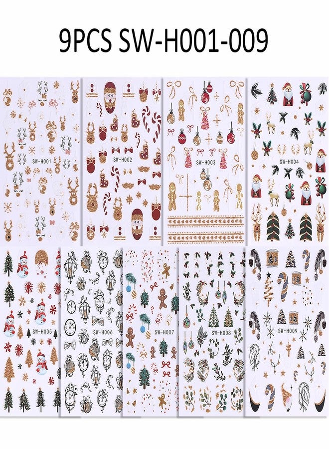 SWEET TREND Christmas Nail Art Stickers Set - 9 Sheets Santa Reindeer Snowman Gingerbread Snowflake Designs - Winter Self Adhesive Nail Decals DIY Manicure Decoration for Women Home or Salon - Image 4
