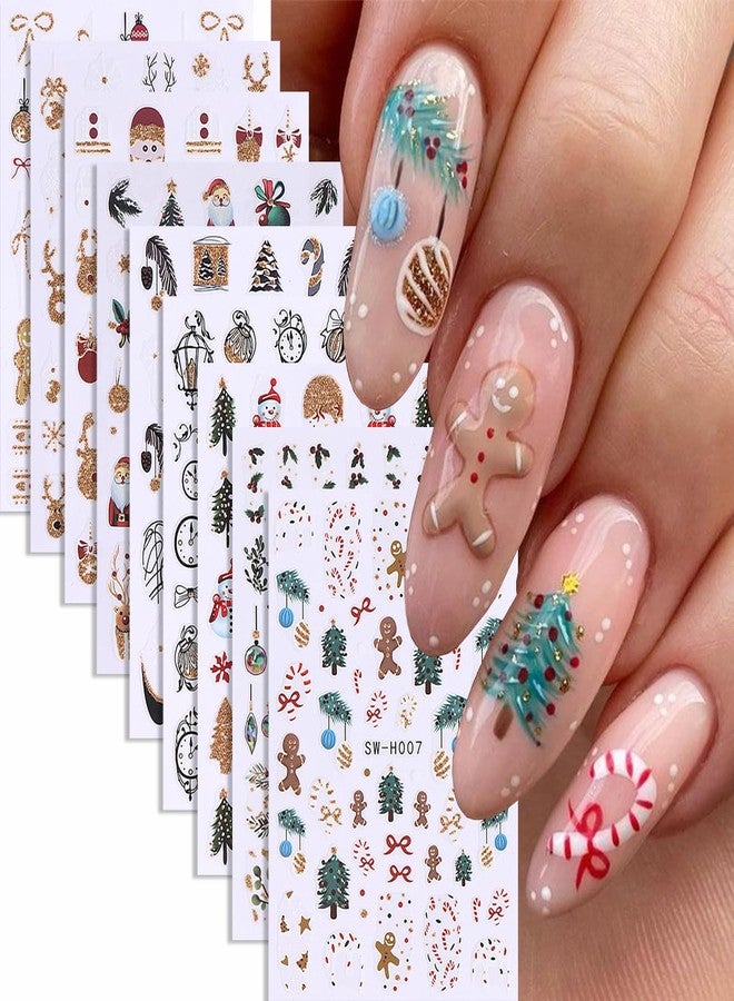 SWEET TREND Christmas Nail Art Stickers Set - 9 Sheets Santa Reindeer Snowman Gingerbread Snowflake Designs - Winter Self Adhesive Nail Decals DIY Manicure Decoration for Women Home or Salon - Image 1